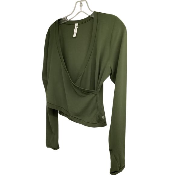 Athleta Encore Wrap Ballet V-Neck Yoga Green Top Shirt Large Stretch - Picture 3 of 5